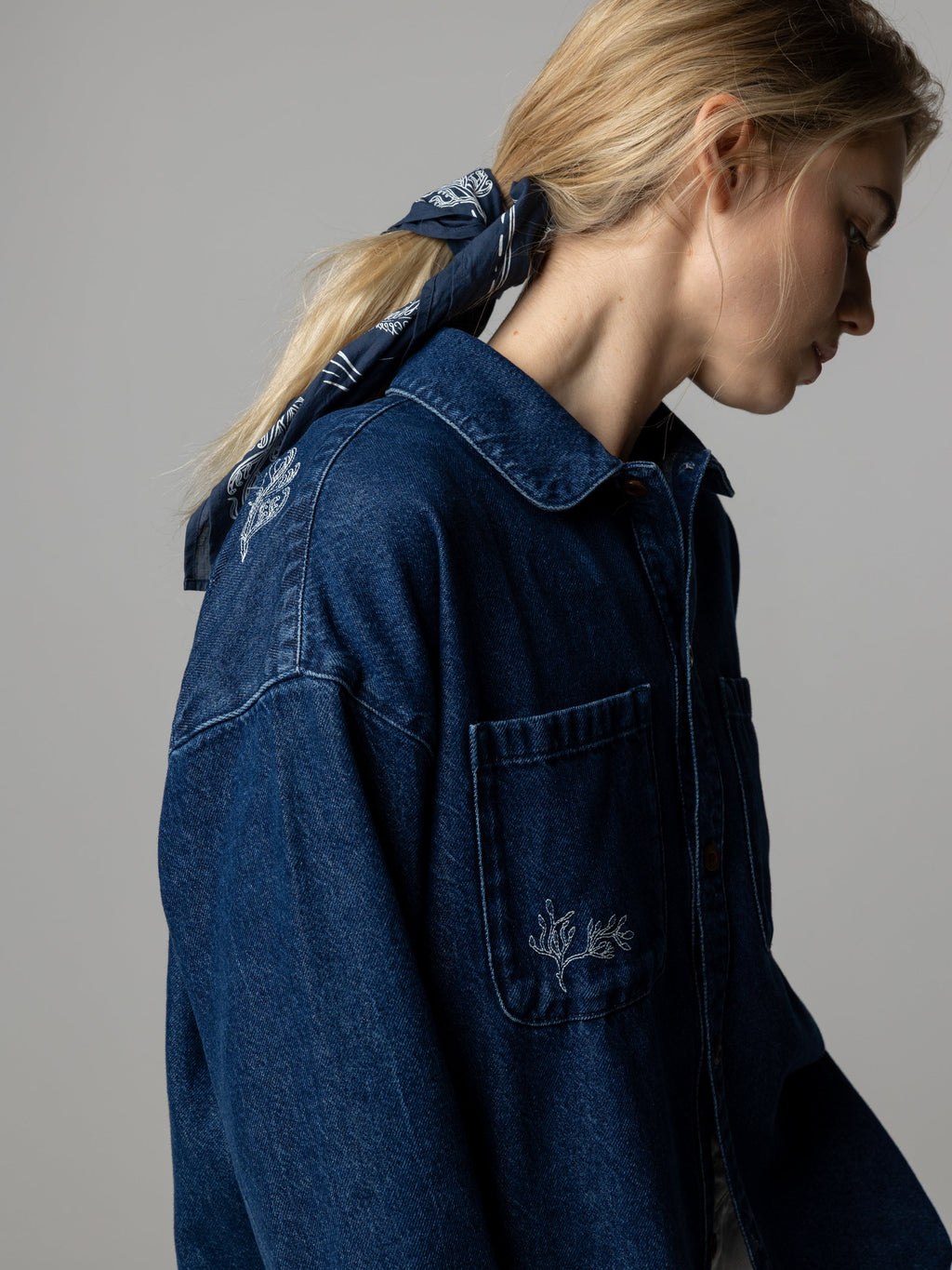 Women's Floral Marine Denim Shirt